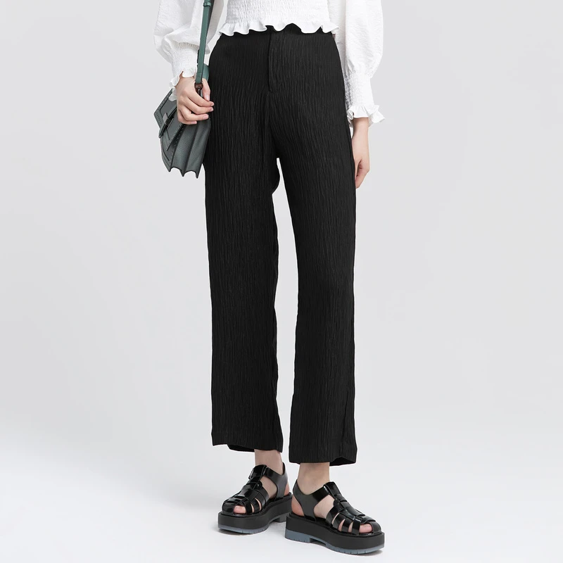 【粉丝专享】圣迪奥显瘦黑色长裤通勤简约百搭休闲直筒裤S22280829