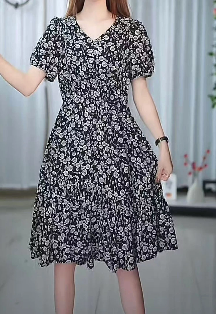 X086-X时尚收腰连衣裙高腰显瘦休闲夏季法式松紧腰