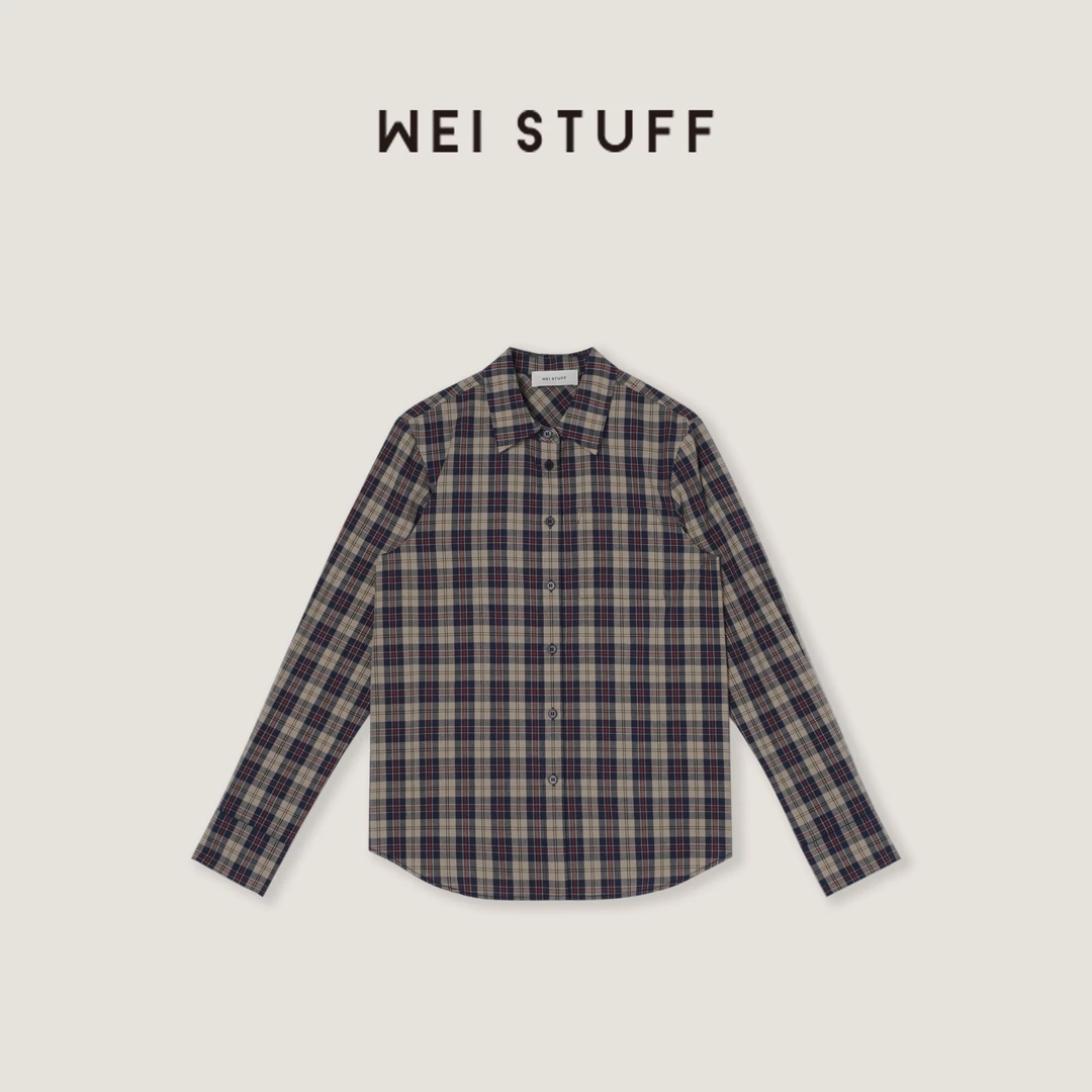 WEI STUFF  “杜普林格纹 ”100棉时尚百搭格子翻领长袖衬衫 10278