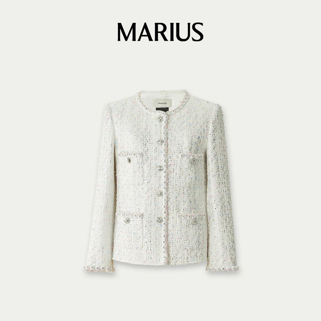 MARIUS彩糖珠经典气质小香风粗花呢外套