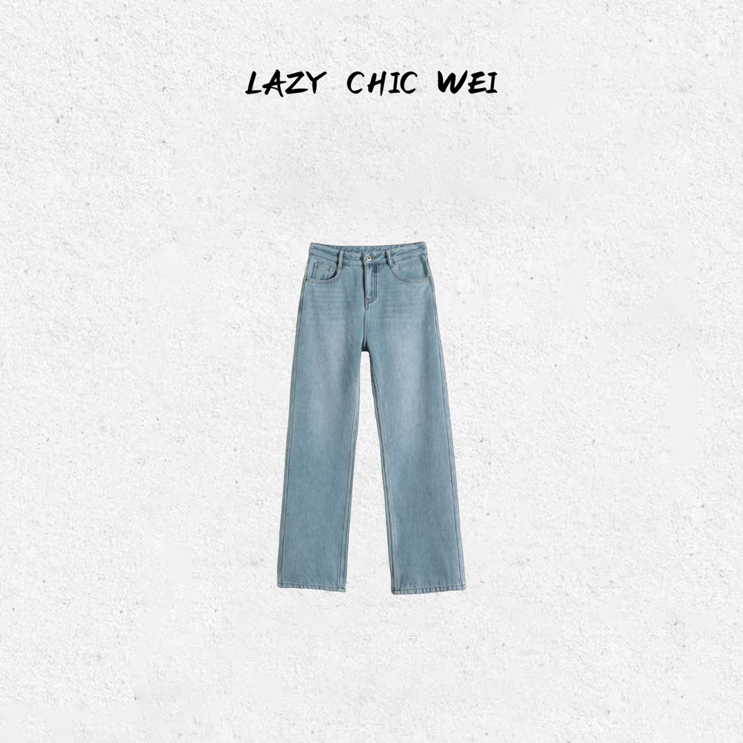 WEI“过冬神裤”定制珊瑚蓝修腿厚绒直腿牛仔裤2505SSW6033