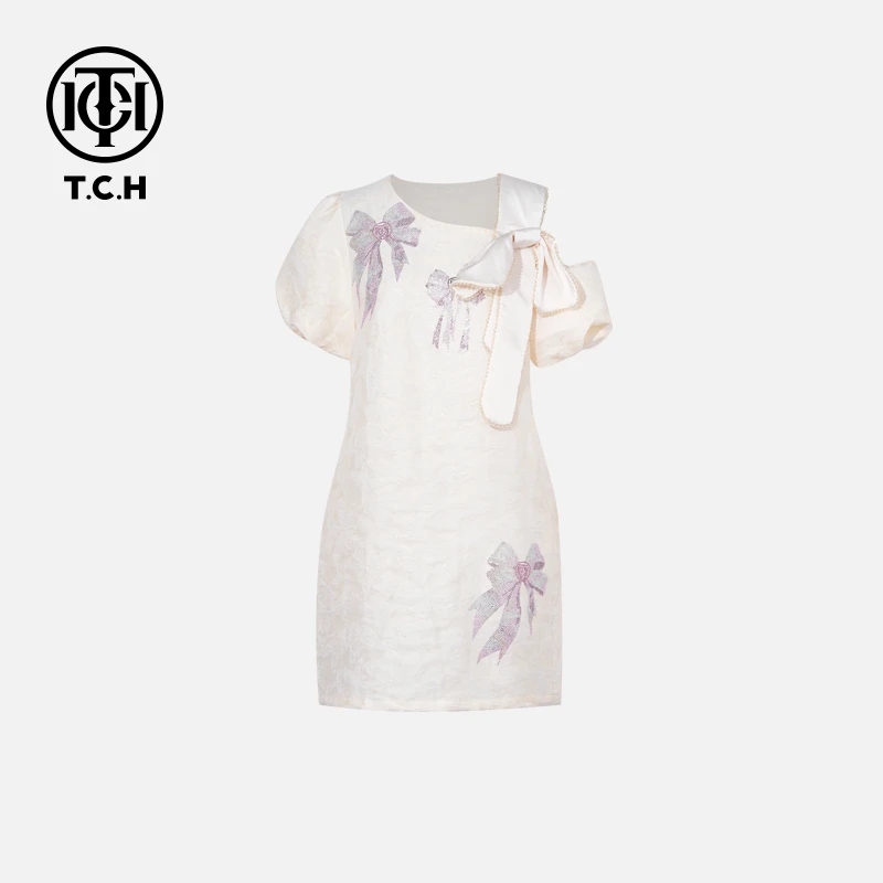 TCH烫钻工艺新时尚淑女百搭潮流连衣裙女T75B30E5045轻奢tch