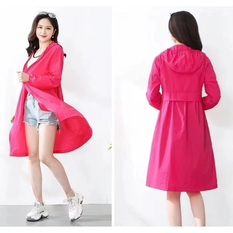 【拍一发三】洋气连帽风衣大码防晒春季中长款休闲时尚纯色百搭户外