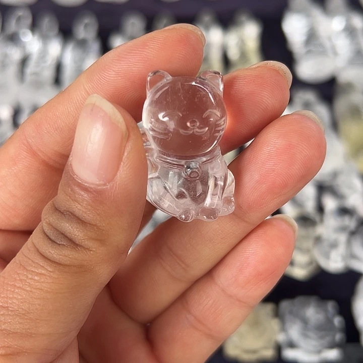 白水晶发财猫直高30毫米未镶嵌水晶