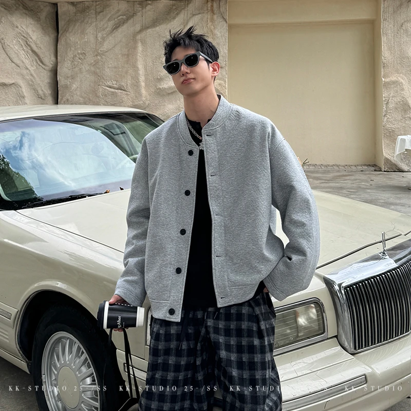 时尚潮流纯色棒球领排扣冬季新品白鸭绒羽绒服服宽松百搭帅气上衣