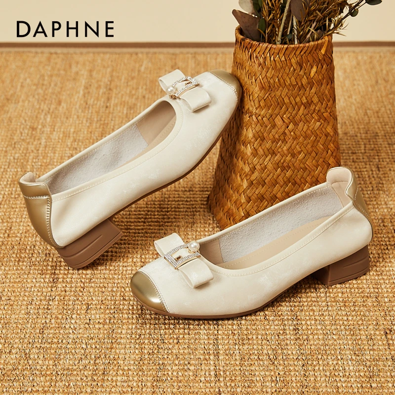 达芙妮船鞋女新款夏季软底时尚百搭配裙子职业鞋通勤百搭拼色单鞋