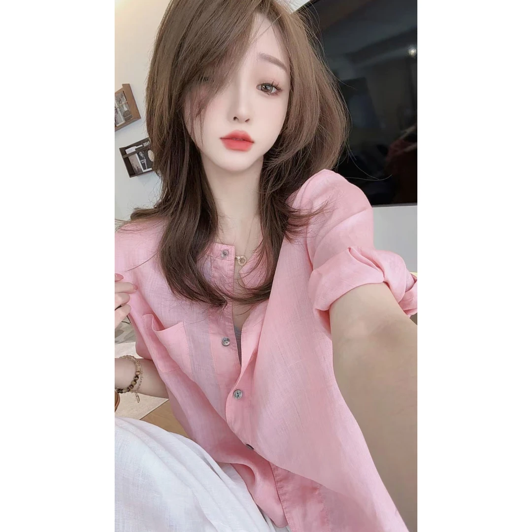 【陈陈私服】洋气宽松百搭纯色苎麻衬衫简约时尚中袖衬衣女25041603
