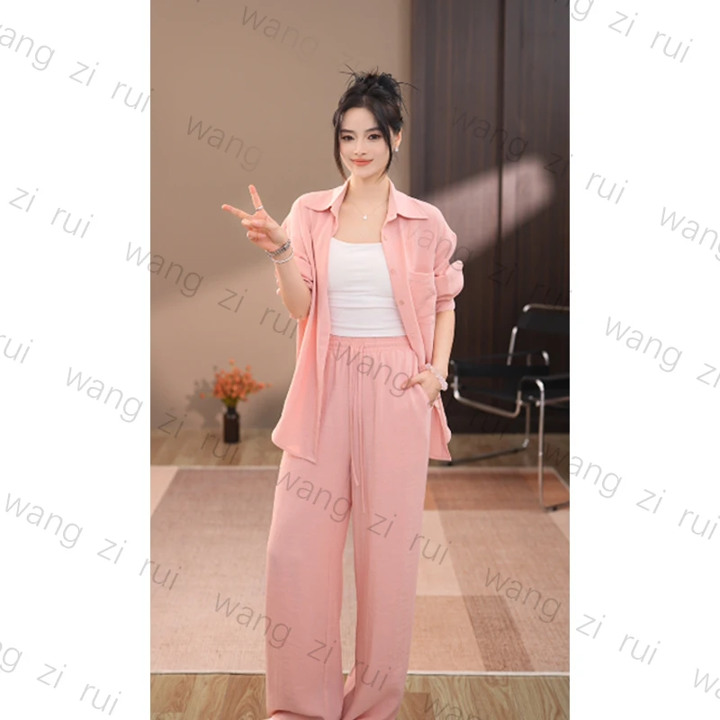 【王子瑞】2025年夏季薄款衬衫上衣外套套装休闲长裤两件套