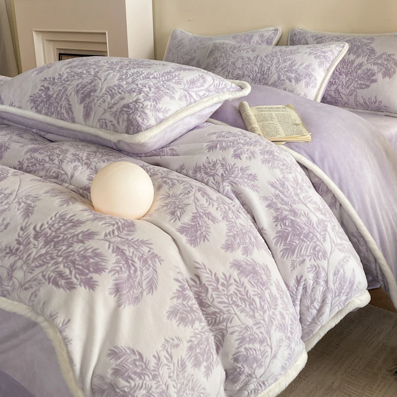 加厚牛奶绒5D立体雕花四件套双面绒保暖防寒不掉毛防静电冬季床品