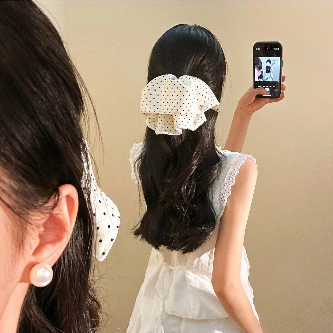 法式波点裙摆抓夹轻奢高端后脑勺半扎韩系发夹鲨鱼夹低马尾发饰