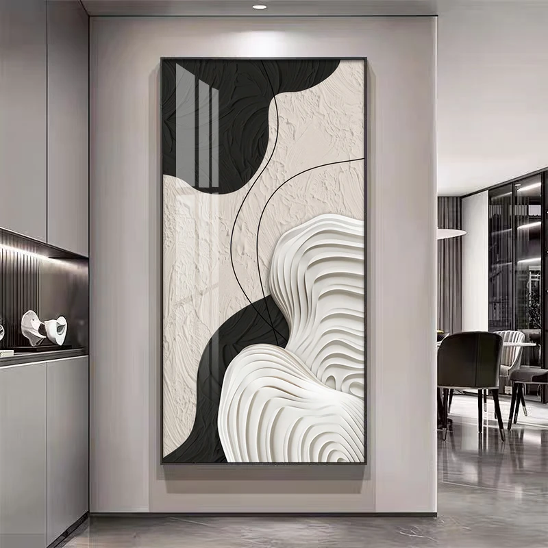现代简约玄关装饰画极简风入户正对门挂画黑白抽象走廊过道壁画