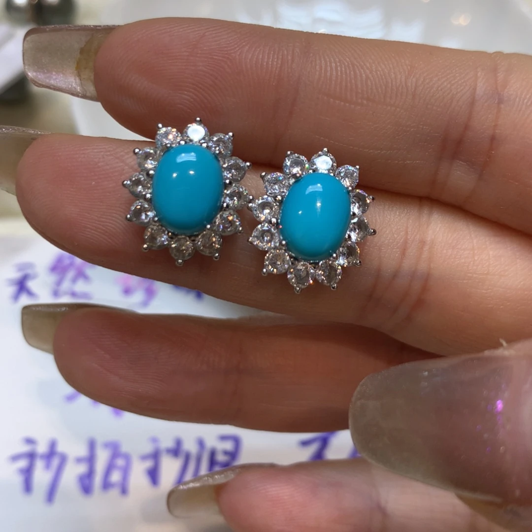 银S925镶嵌绿松石耳饰