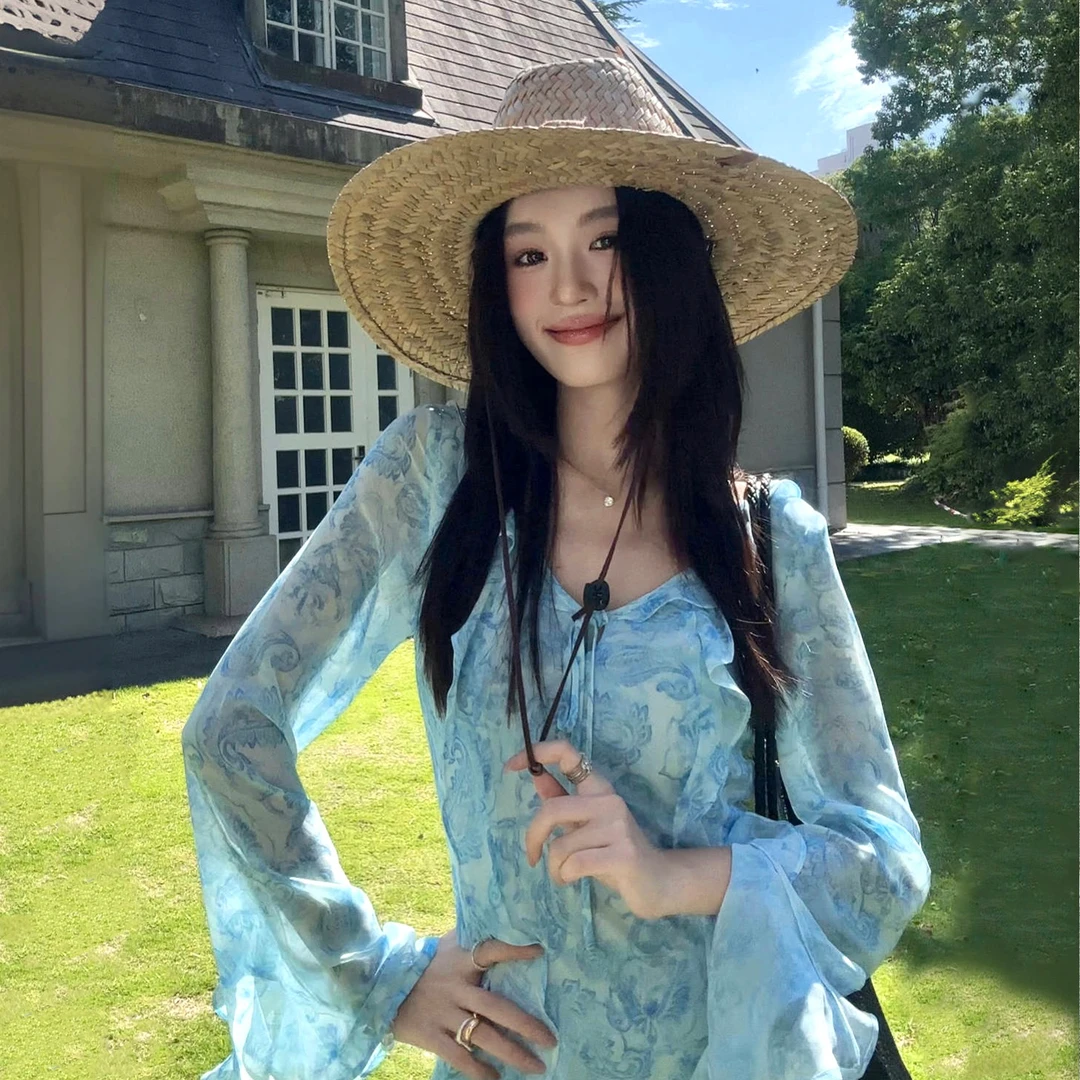 【盛夏晚风】RARE ZZ 法式荷叶边轻松度假氛围感吊带开衩碎花裙