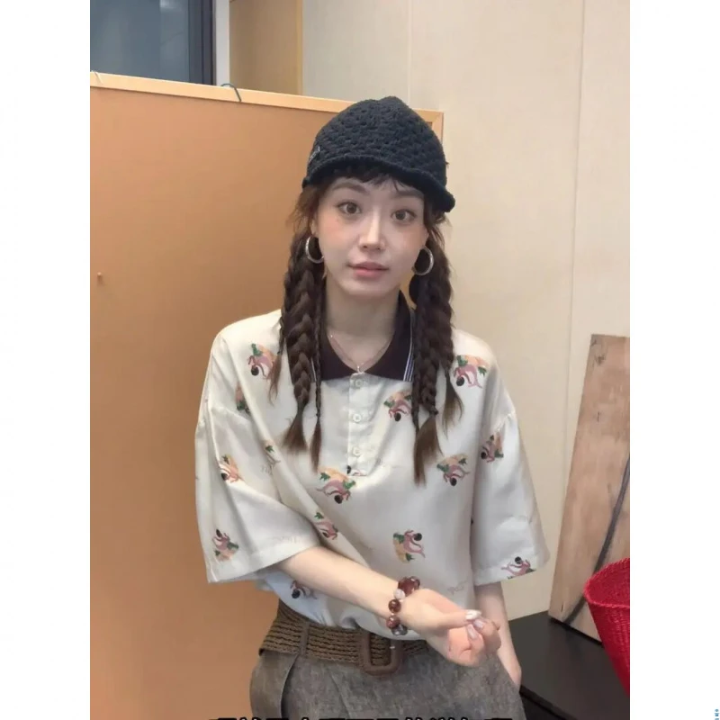 印花常规短袖夏季宽松型短款休闲半袖学生POLO领T恤