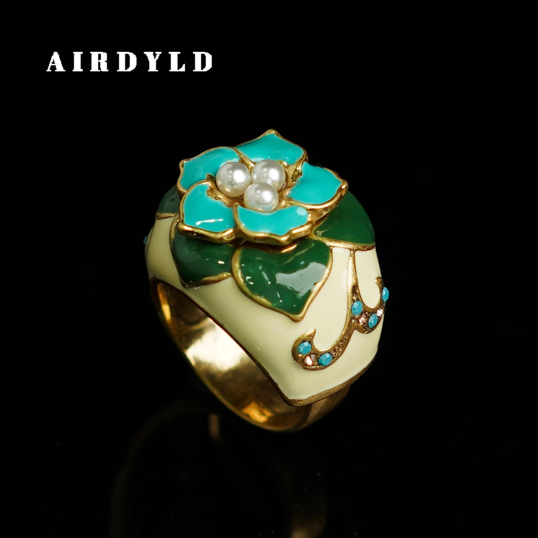 黄铜珐琅戒指 【幽兰戒指】开口可调节手工滴釉珐琅彩气质轻奢戒指