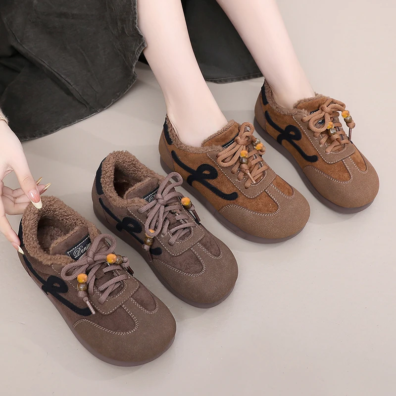 老北京棉鞋女加绒阿甘德训鞋平底防滑时尚休闲百搭薄绒妈妈运动鞋