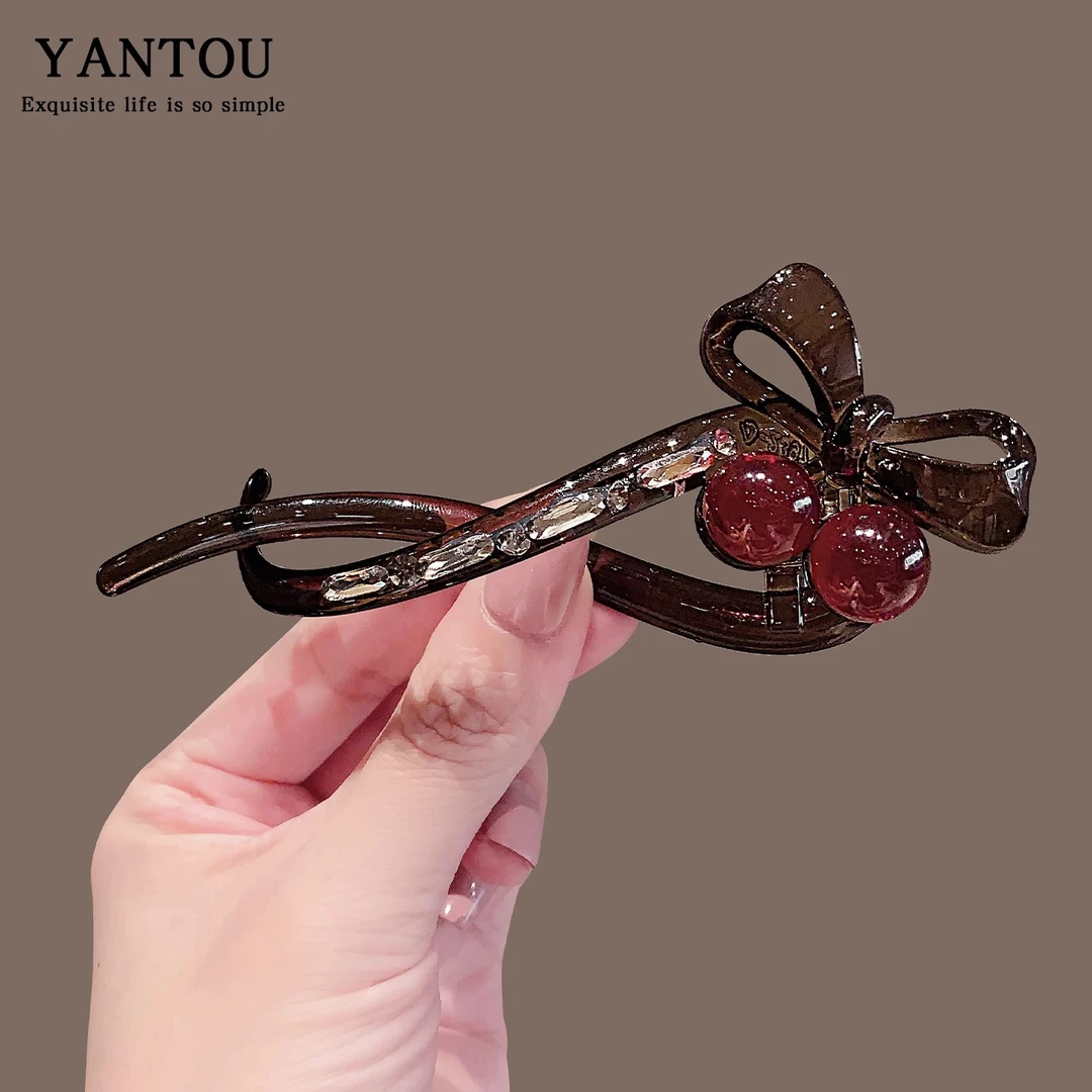 可爱红色蝴蝶结抓夹一字发夹女2025新款发卡高级感气质夹子头饰