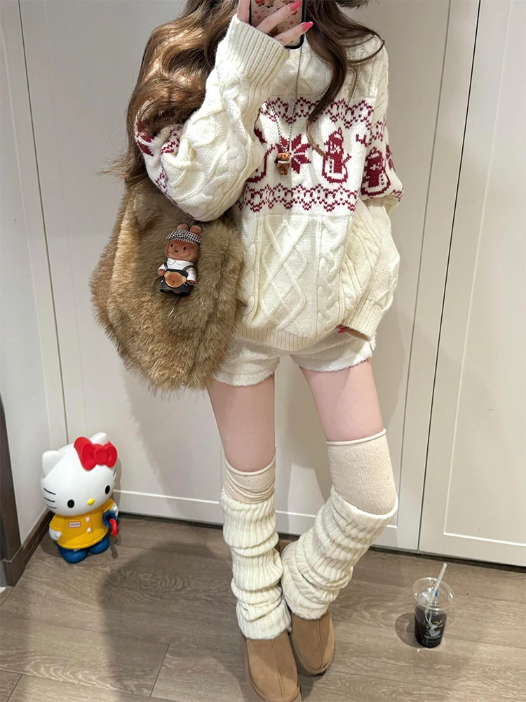 2025年冬季时尚新款休闲慵懒风保暖修身显瘦卡通针织保暖气质毛衣