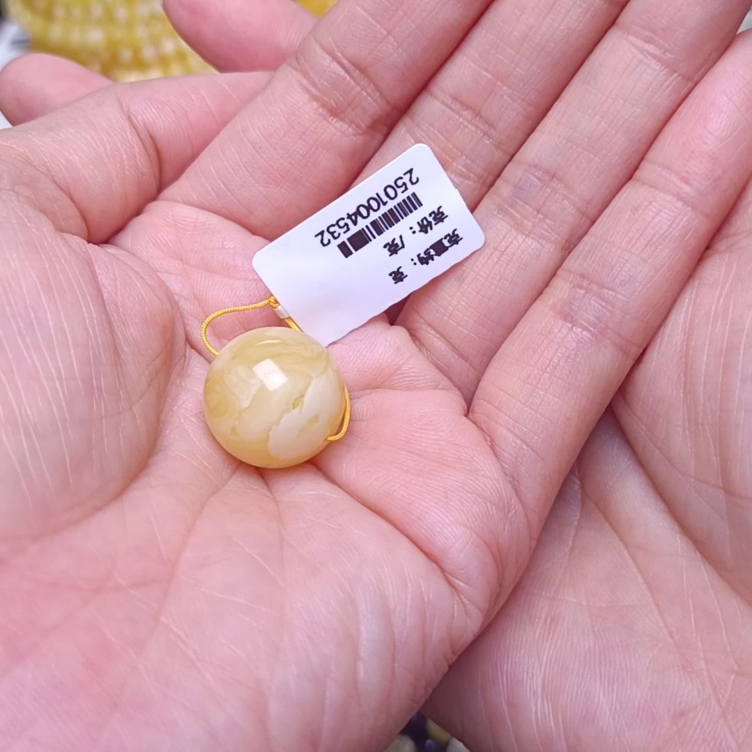 蜜蜡裸石未镶嵌爱***鱼俄料蜜蜡白花单珠