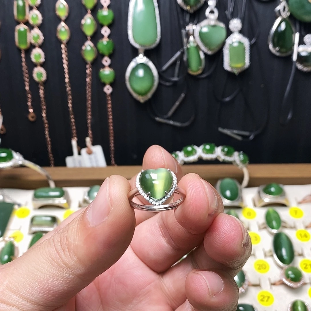 和田玉（碧玉）银S925镶嵌戒指