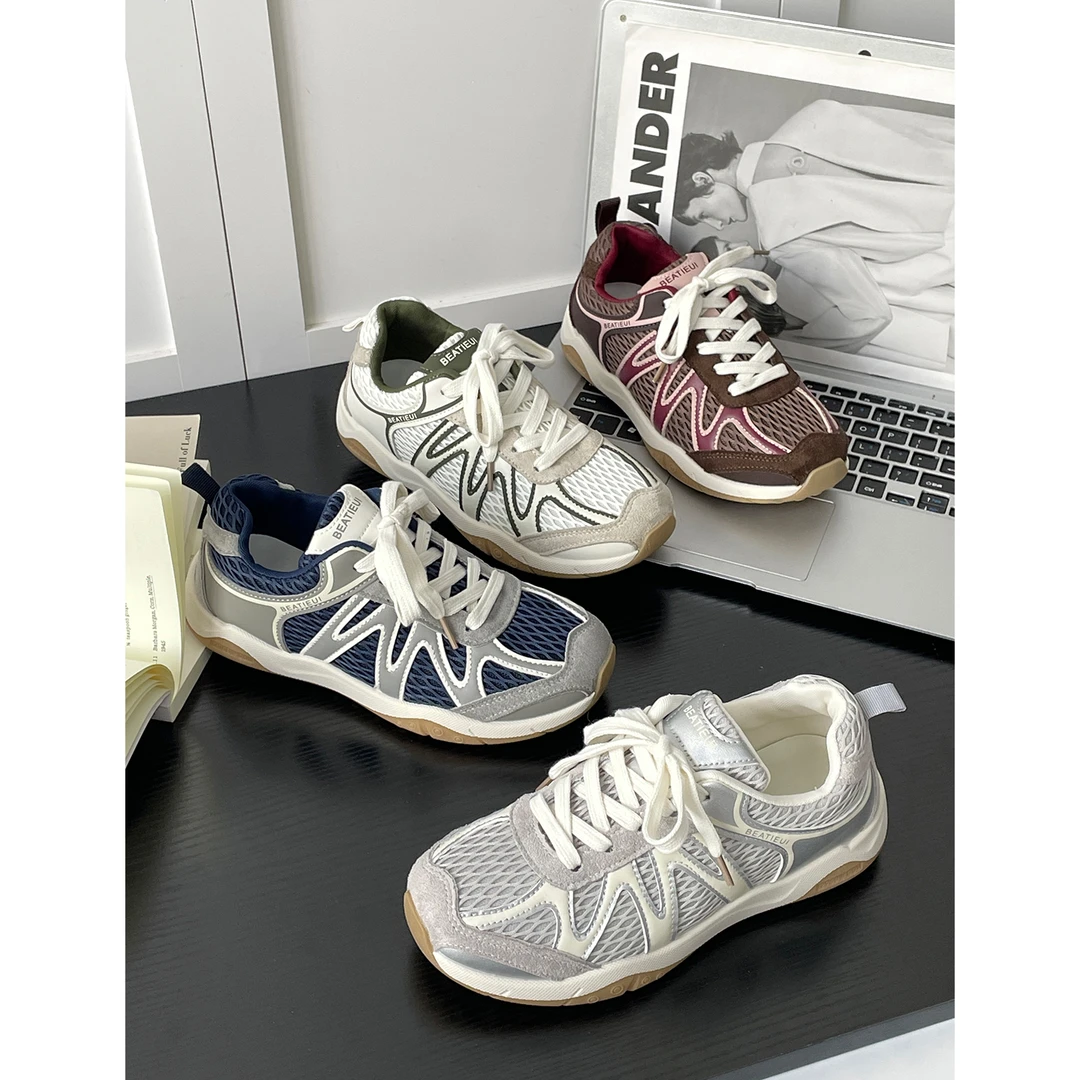 网面透气小众厚底德训鞋女2025夏季新款百搭休闲小白鞋运动阿甘鞋