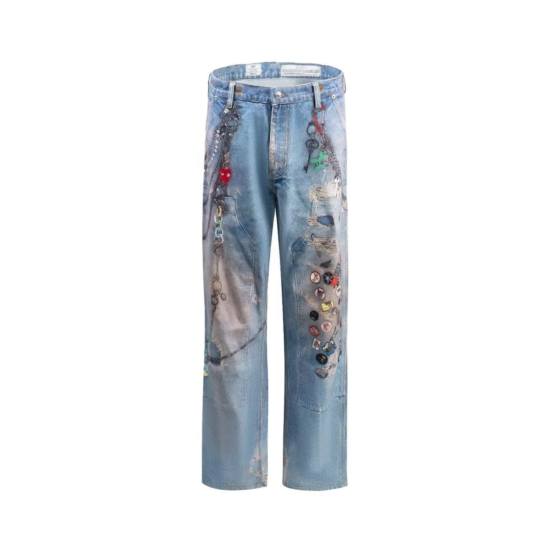 GOODBRAND 24秋冬浪语者徽章印花轻奢时尚GB牛仔长裤男女同款