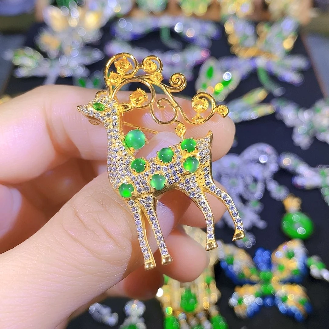 吊坠(不含链)银S925镶嵌翡翠