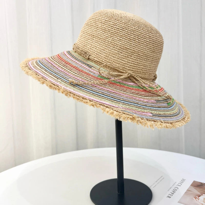 拉菲草毛边大檐遮阳帽子女夏天时尚田园风草帽海边出游太阳帽