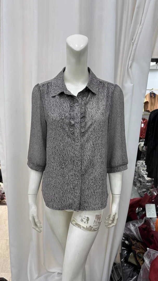 时尚简约大码中老年薄款雪纺衫2025夏季新款洋气妈妈中袖小衫衬衫