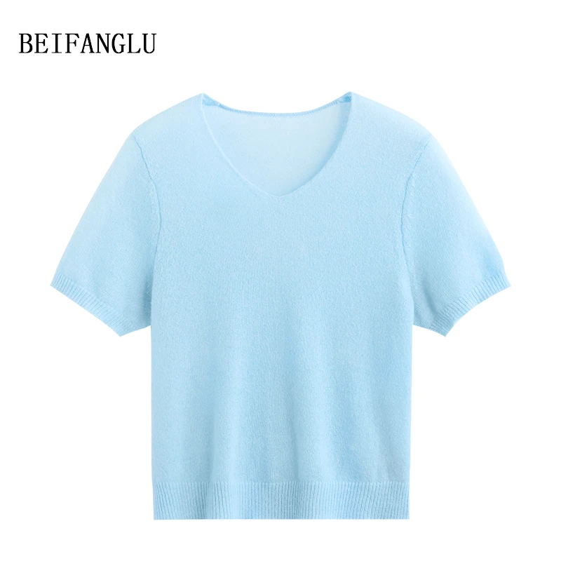 北方鹿【春日序调】康宝莱羊驼毛轻柔舒适春夏V领薄款针织短袖2583