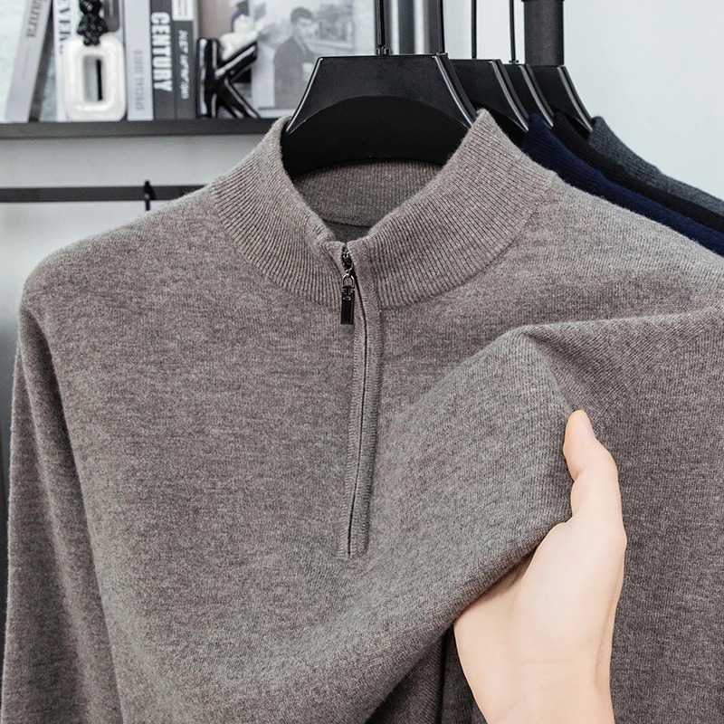 360克100%纯羊毛衫男士加厚保暖拉链半高领毛衣男秋冬新款2505