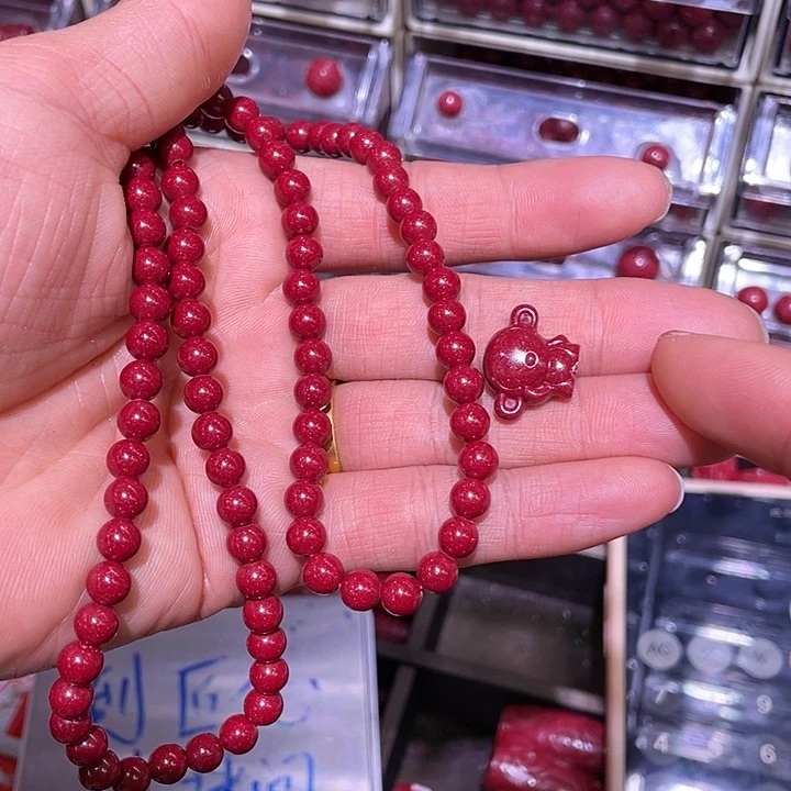 天然辰砂紫金砂6毫米3圈加透明隔珠2拉环猴子4颗卡六