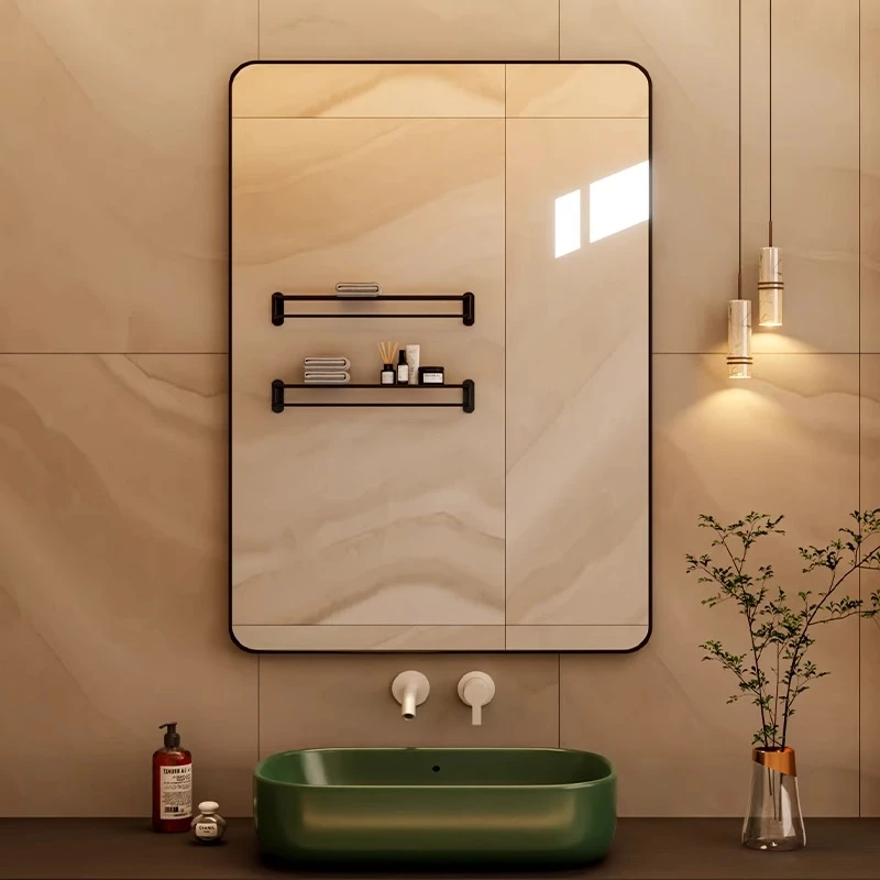 免打孔浴室镜高级感中古卫生间镜子贴墙自粘浴室镜洗漱洗手台厕所