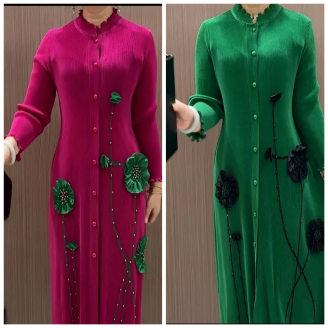 钉珠褶皱开衫时尚女装长袖连衣裙