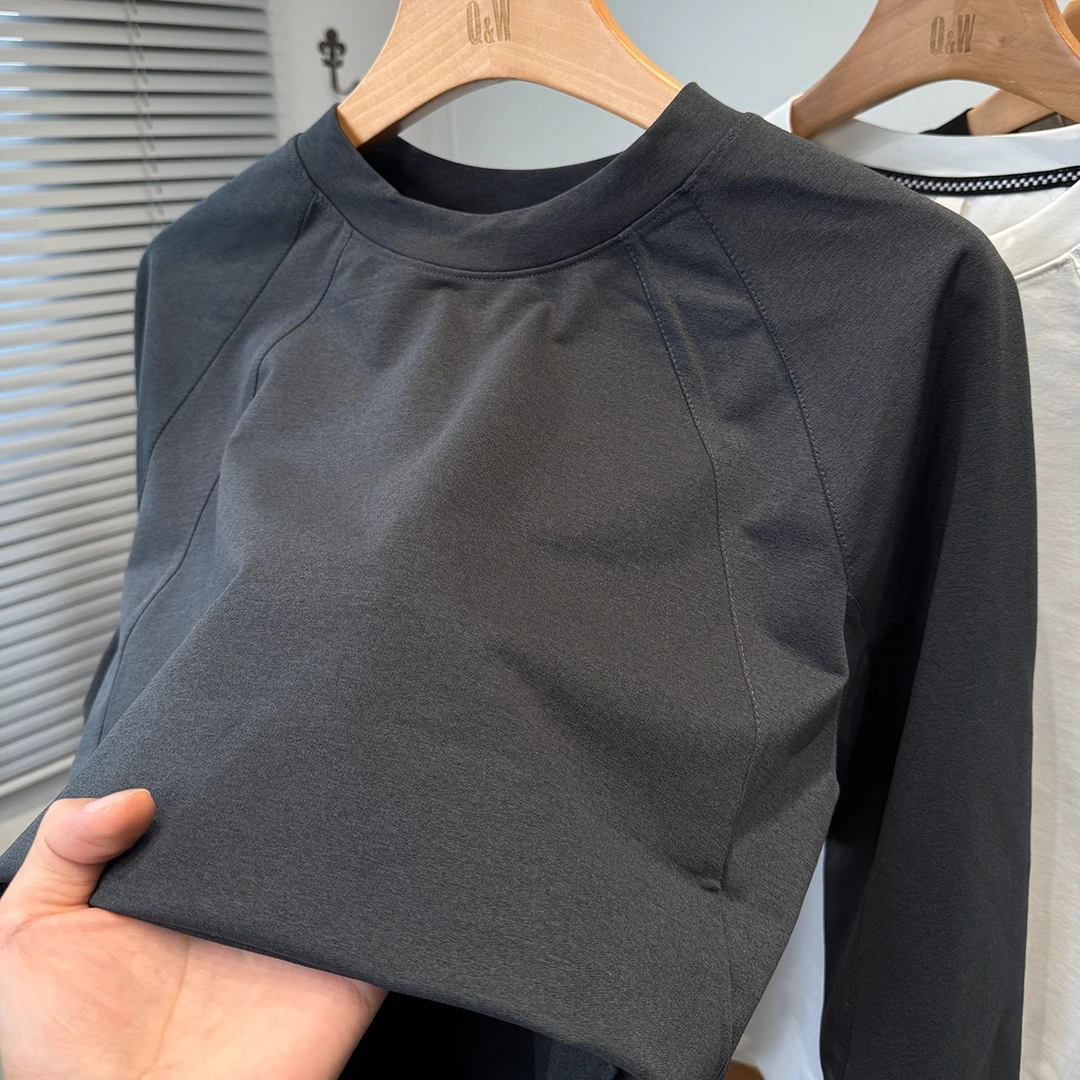 迪桑面料运动休闲拼接长袖t恤男秋季新款轻奢痞帅高级感男装上衣