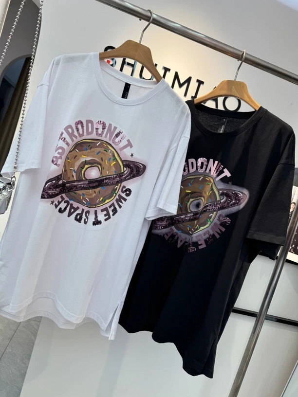 水淼2025/夏甜甜圈长T恤0099重工潮流半袖时尚设计师