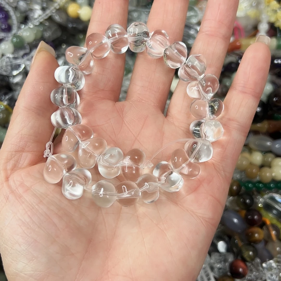 玛瑙/玉髓未镶嵌珠宝半成品，压电白水晶屁桃爱心25颗