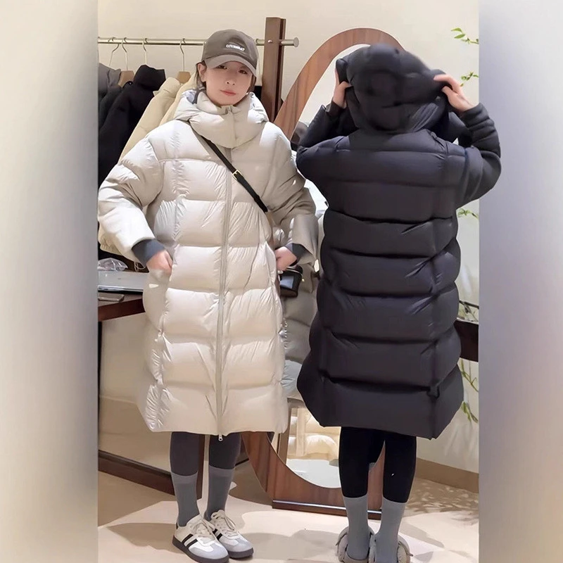 长款泡芙格2025新款加厚保暖中长款休闲百搭白鸭绒羽绒服女