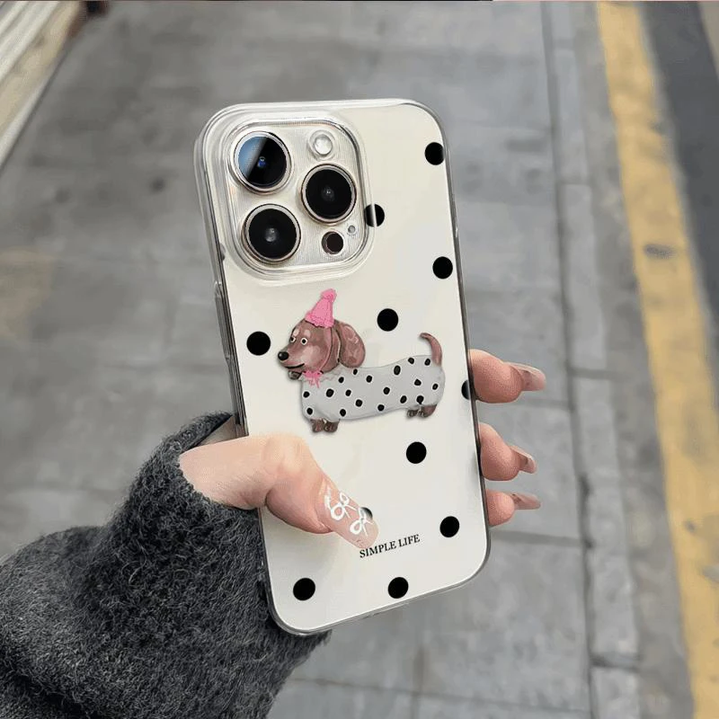 飞虎胜粉帽波点腊肠狗太空壳适用苹果16手机壳15华为vivo小米oppo