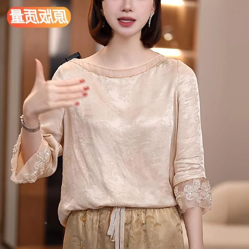 夏季真丝小衫上衣女装2025新款桑蚕丝衬衫新中式短袖雪纺品牌专柜