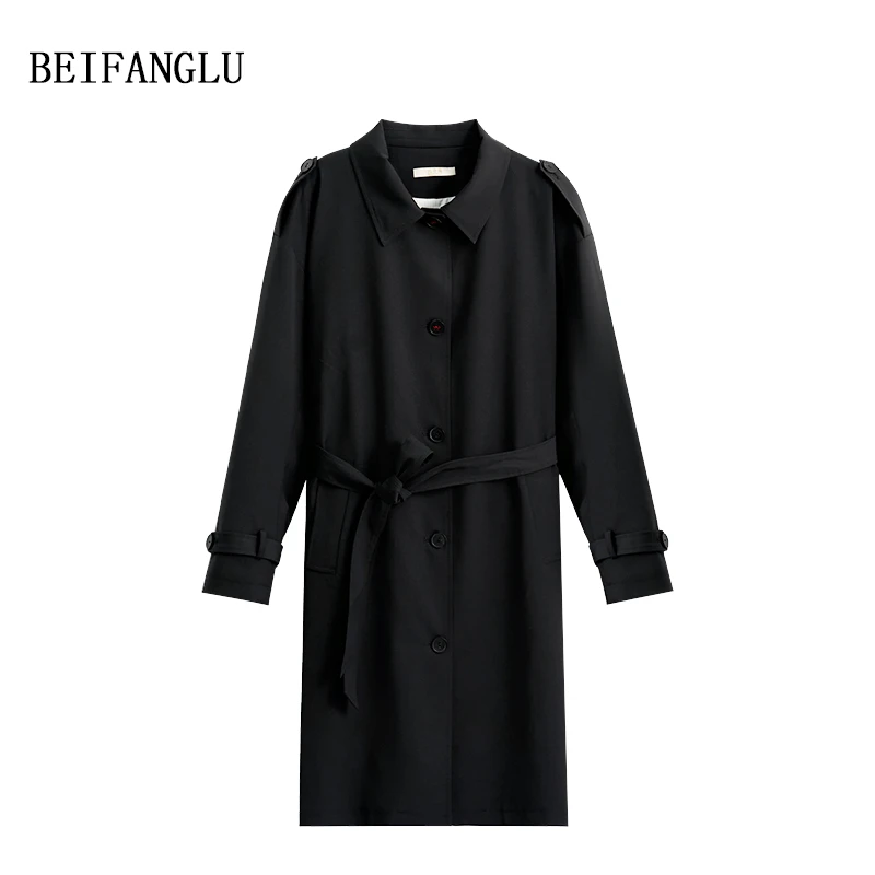 北方鹿 2025秋风衣外套百搭polo领中长款单排扣经典高级感251057