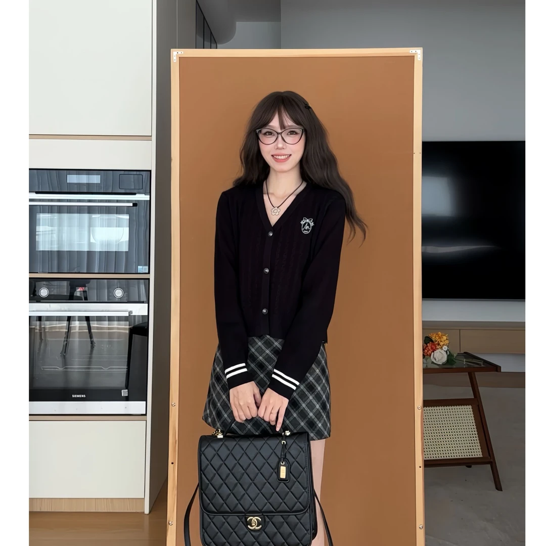 张汽水黑色学院休闲时尚百搭甜美毛针织衫DY2025130