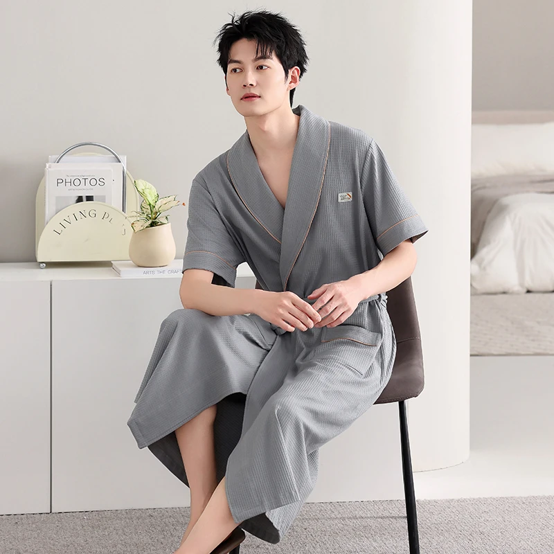 樱柏姿浴袍2025新款纯棉四季通用短袖夏季薄款情侣睡袍睡衣套装
