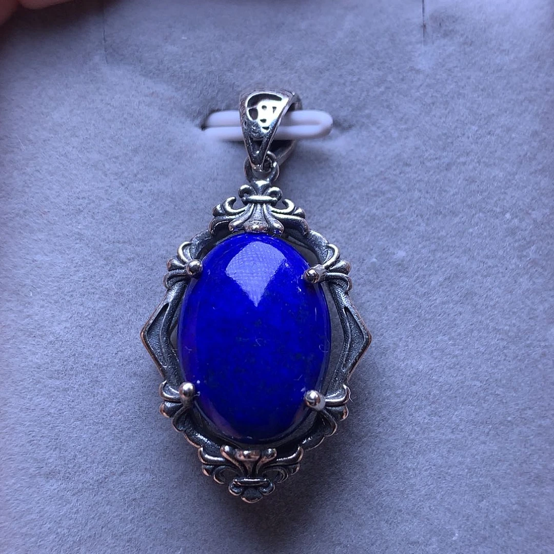 青金石银S925镶嵌吊坠35m