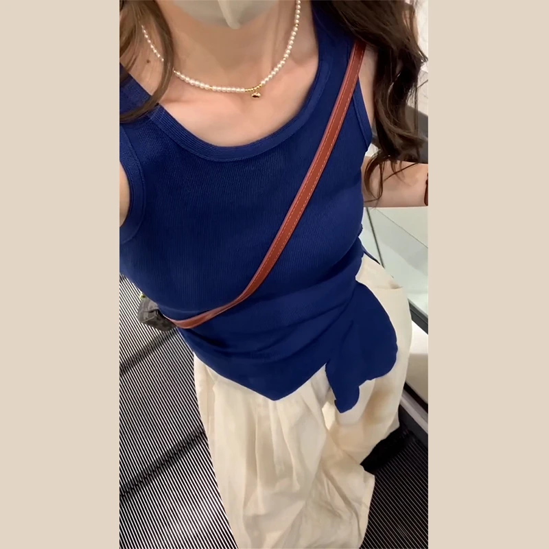 显瘦绑带无袖吊带背心上衣女夏季新款宽松拖地裤阔腿裤两件套1798