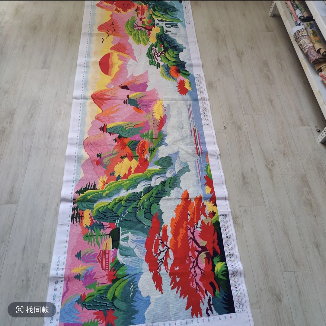 3大0423鸿运八方财金山纯手工绣好的十字绣成品客厅装饰挂画