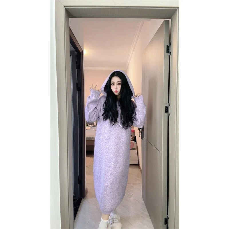 C-8868包包专属大码秋冬季新款长款时尚宽松气质百搭连帽卫衣