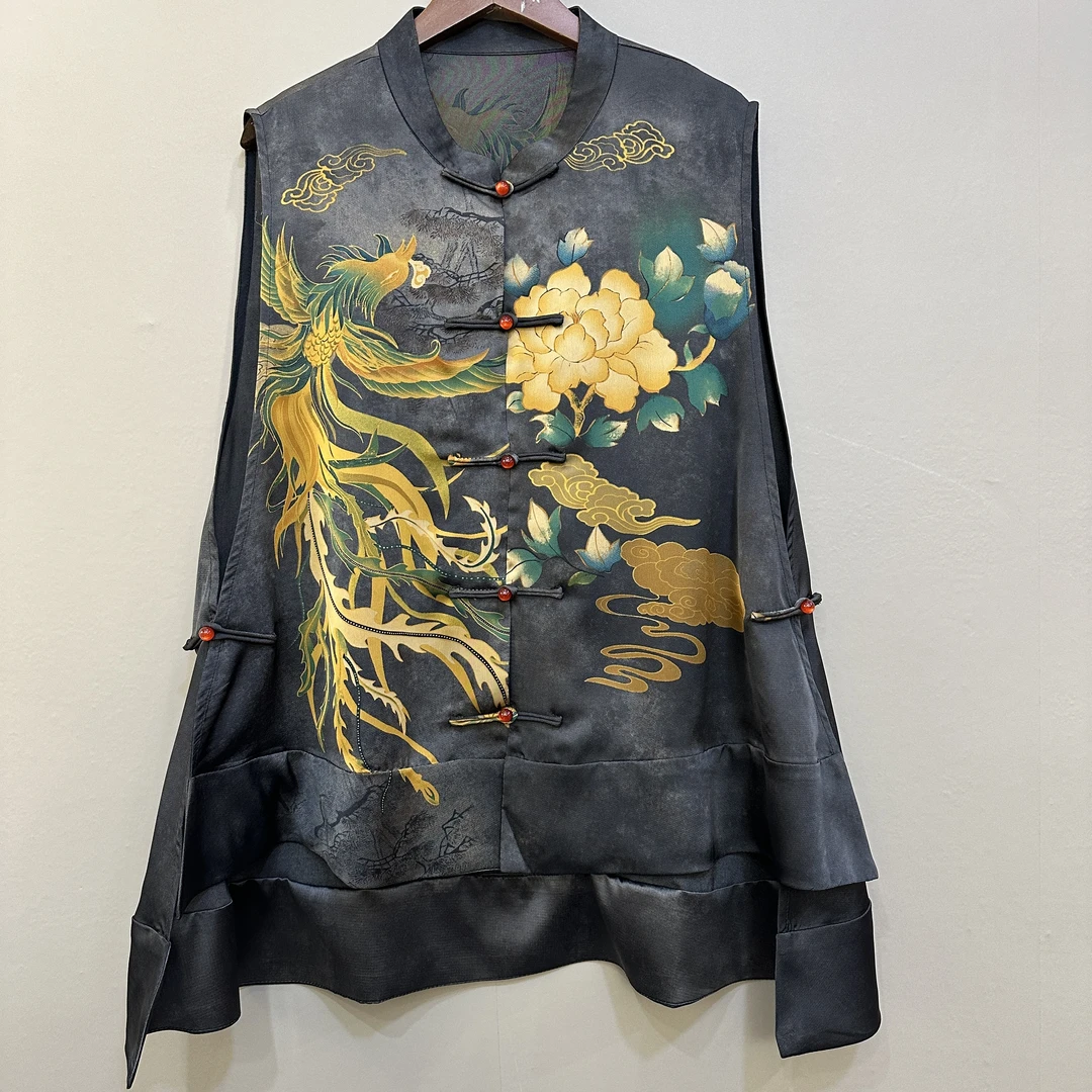 新中式定位花圆领重工刺绣宽松女春秋装新款国风马夹大码女装