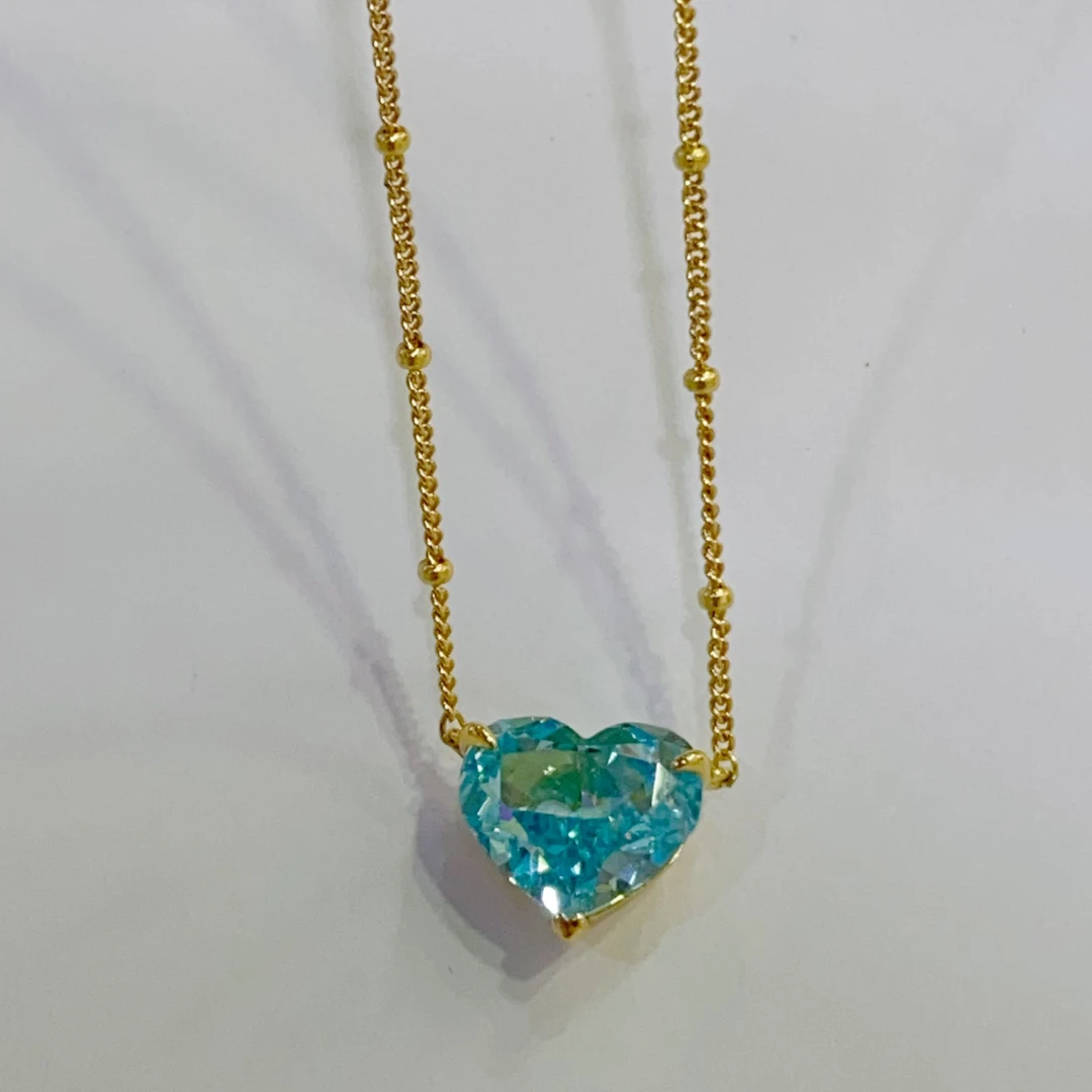 非金属合成锆石吊坠 925银合成锆石银制品 时尚设计爱心款项链777