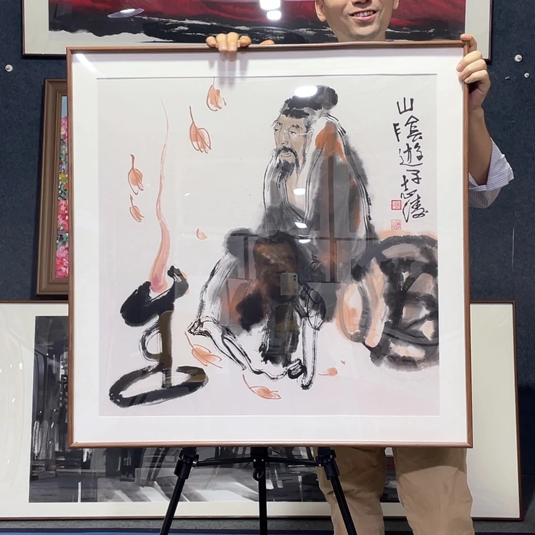 国画手绘画作品带框80/80